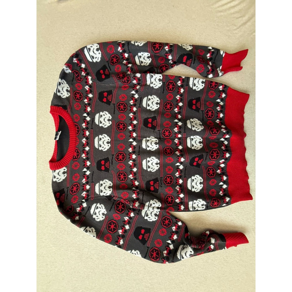 Star Wars Darth Vader Stormtrooper Holiday Sweater Mens XL Grey Red Fair Isle
